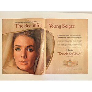 Vintage 1964 Revlon Makeup Beautiful Woman 2 Page Cut Advertisement Print Ad